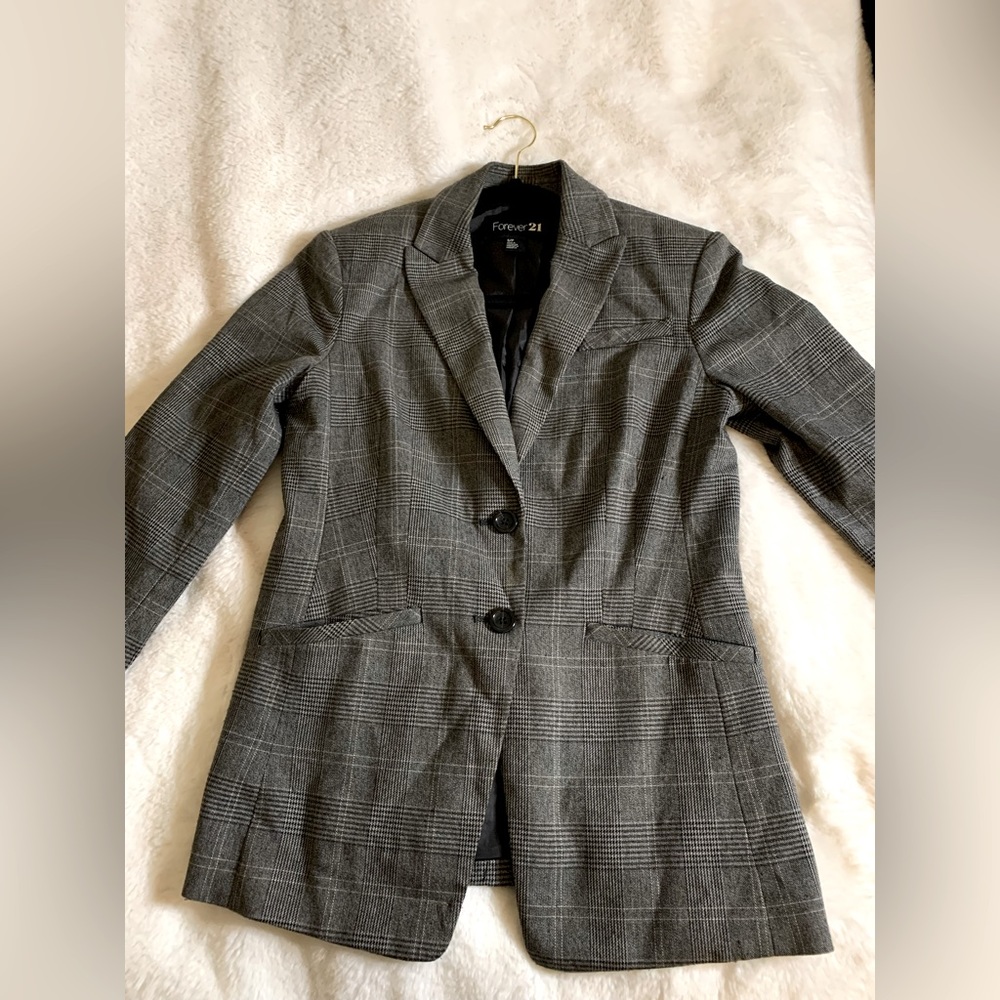 Size S, Gray Plaid Blazer | FOREVER 21